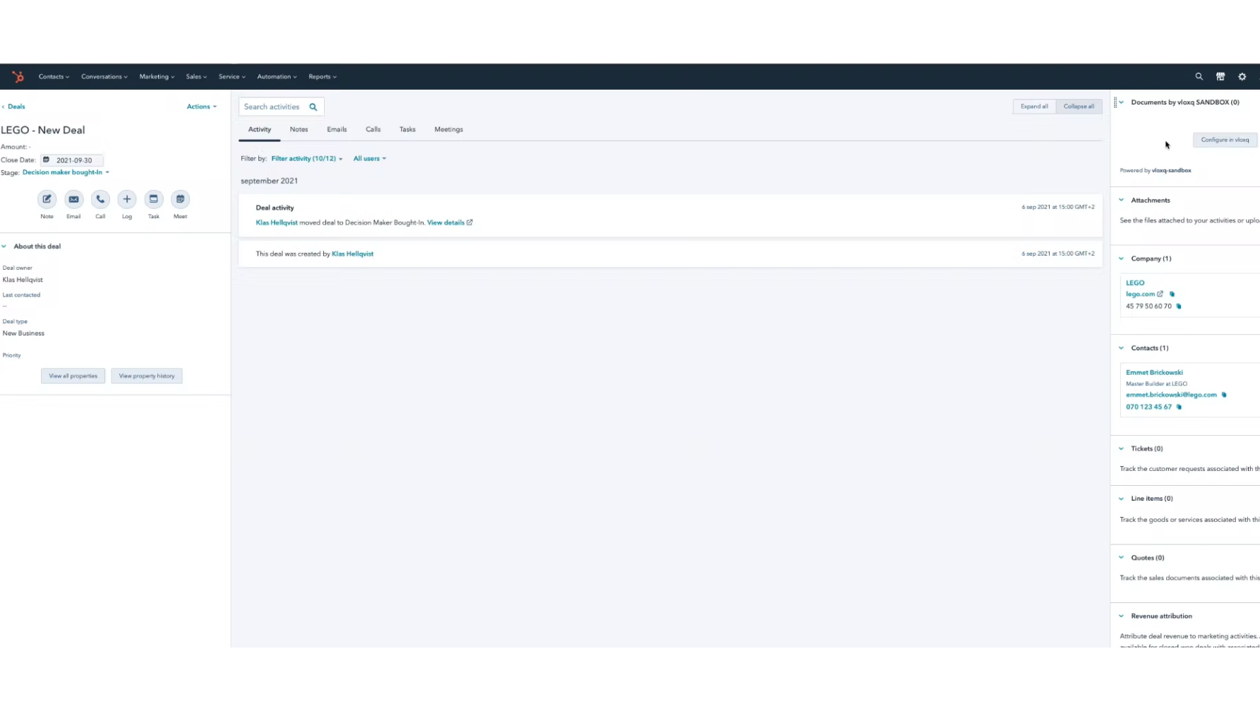 Start at a deal by clicking the Configure in vloxq CPQ-button